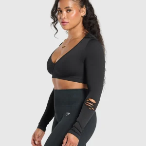 Clearance Gymshark Gains Seamless Distressed Super Crop Top Black