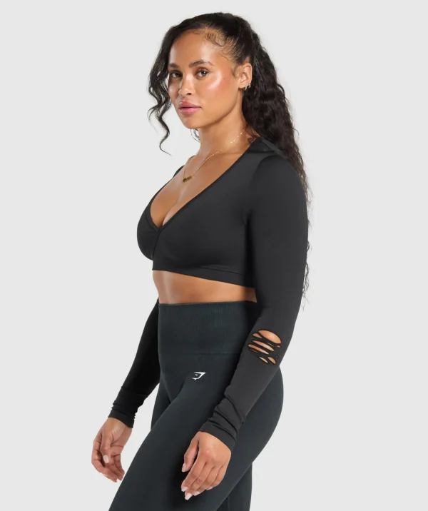 Clearance Gymshark Gains Seamless Distressed Super Crop Top Black