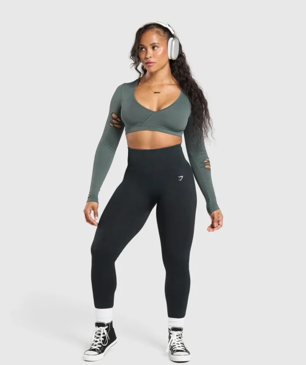 Online Gymshark Gains Seamless Distressed Super Crop Top Teal