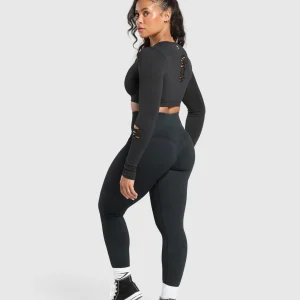 Clearance Gymshark Gains Seamless Distressed Super Crop Top Black