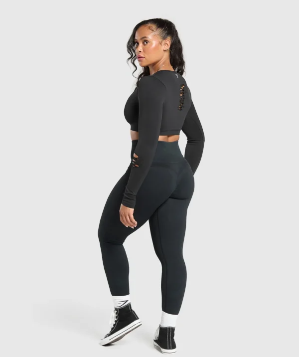 Clearance Gymshark Gains Seamless Distressed Super Crop Top Black