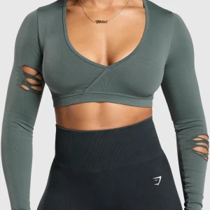 Online Gymshark Gains Seamless Distressed Super Crop Top Teal