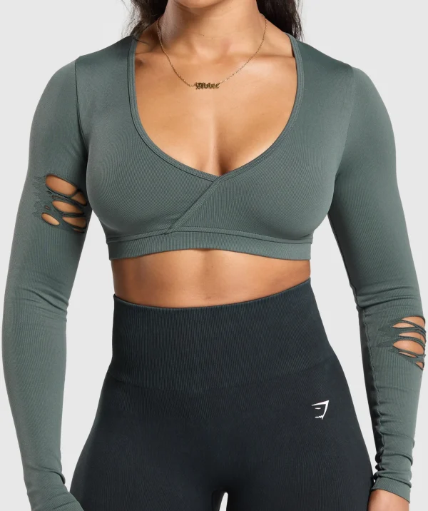 Online Gymshark Gains Seamless Distressed Super Crop Top Teal