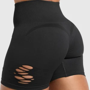 Outlet Gymshark Gains Seamless Distressed Shorts Black