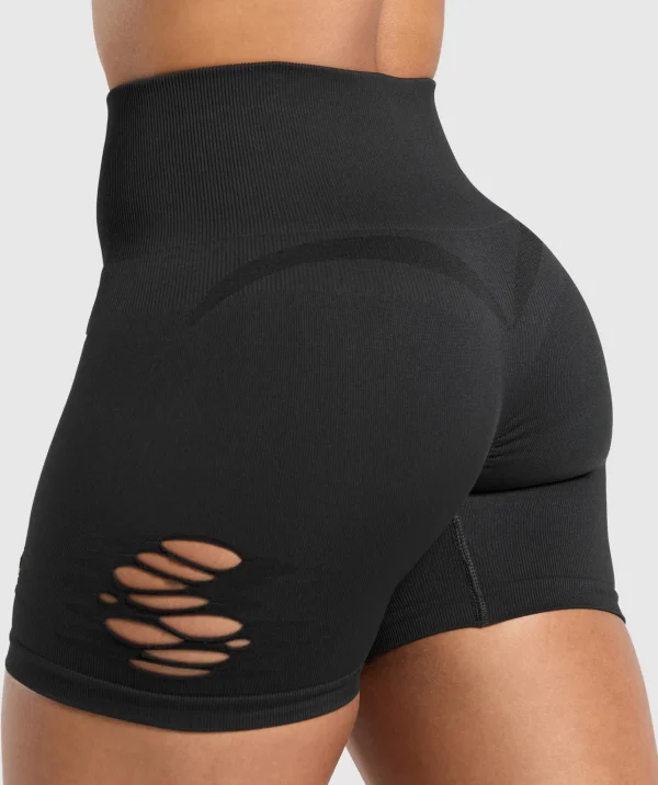 Outlet Gymshark Gains Seamless Distressed Shorts Black