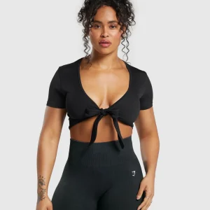 Sale Gymshark Gains Seamless Fitted Crop Top Black