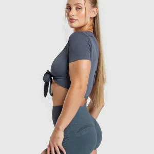 Discount Gymshark Gains Seamless Fitted Crop Top TitaniumBlue