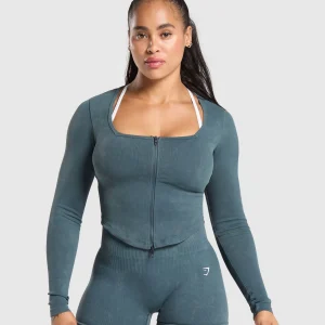 Hot Gymshark Gains Seamless Zip Up TitaniumBlue