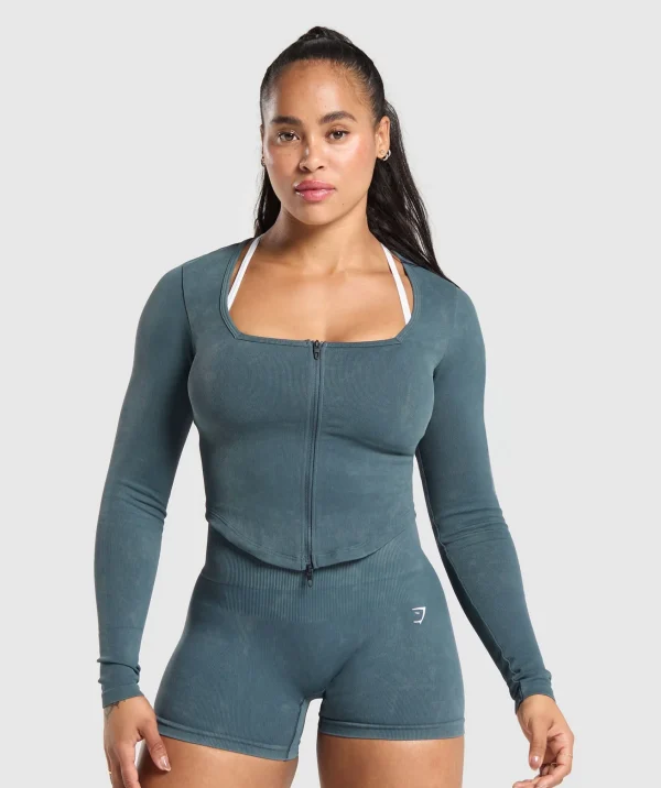 Hot Gymshark Gains Seamless Zip Up TitaniumBlue