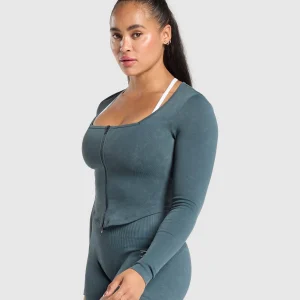 Hot Gymshark Gains Seamless Zip Up TitaniumBlue