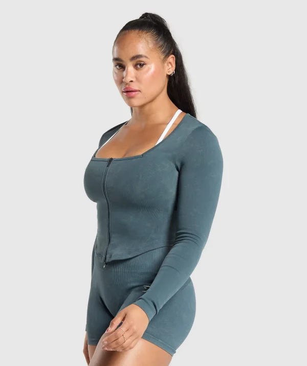 Hot Gymshark Gains Seamless Zip Up TitaniumBlue