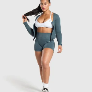 Hot Gymshark Gains Seamless Zip Up TitaniumBlue