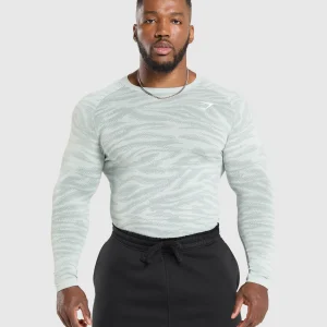 Discount Gymshark Geo Animal Seamless Long Sleeve T-Shirt CoolBlue/CargoBlue