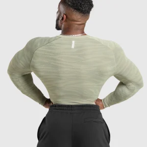 Best Gymshark Geo Animal Seamless Long Sleeve T-Shirt ChalkGreen/UnitGreen