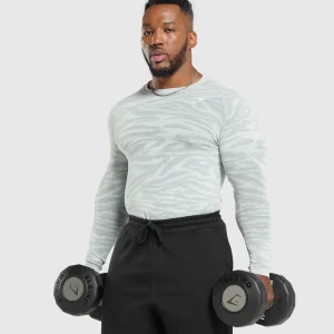 Discount Gymshark Geo Animal Seamless Long Sleeve T-Shirt CoolBlue/CargoBlue