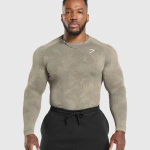 Online Gymshark Geo Seamless Long Sleeve T-Shirt LinenBrown/CamoBrown