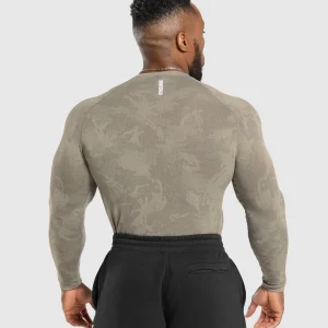 Online Gymshark Geo Seamless Long Sleeve T-Shirt LinenBrown/CamoBrown