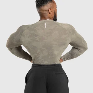 Online Gymshark Geo Seamless Long Sleeve T-Shirt LinenBrown/CamoBrown