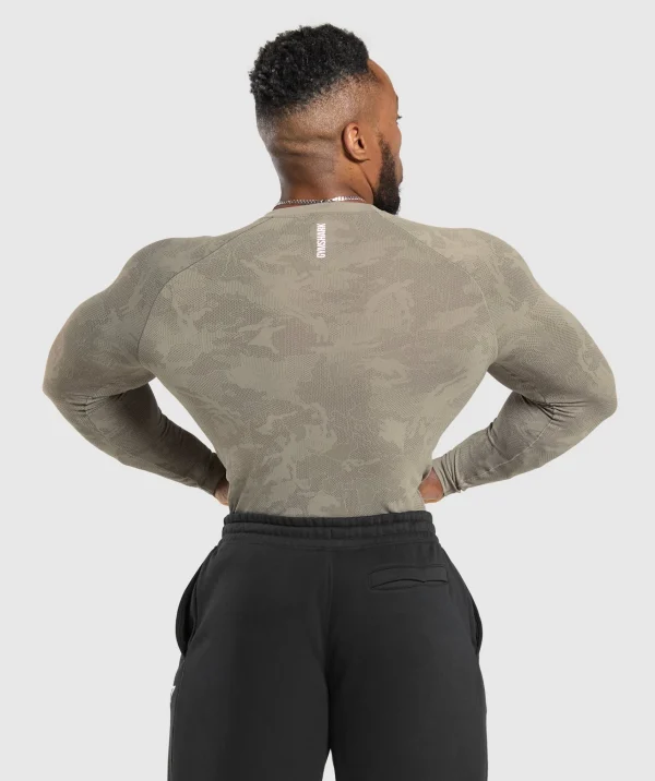 Online Gymshark Geo Seamless Long Sleeve T-Shirt LinenBrown/CamoBrown