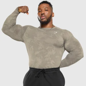 Online Gymshark Geo Seamless Long Sleeve T-Shirt LinenBrown/CamoBrown