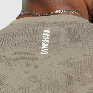 Online Gymshark Geo Seamless Long Sleeve T-Shirt LinenBrown/CamoBrown