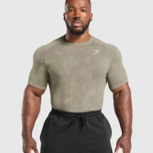 Online Gymshark Geo Seamless T-Shirt LinenBrown/CamoBrown