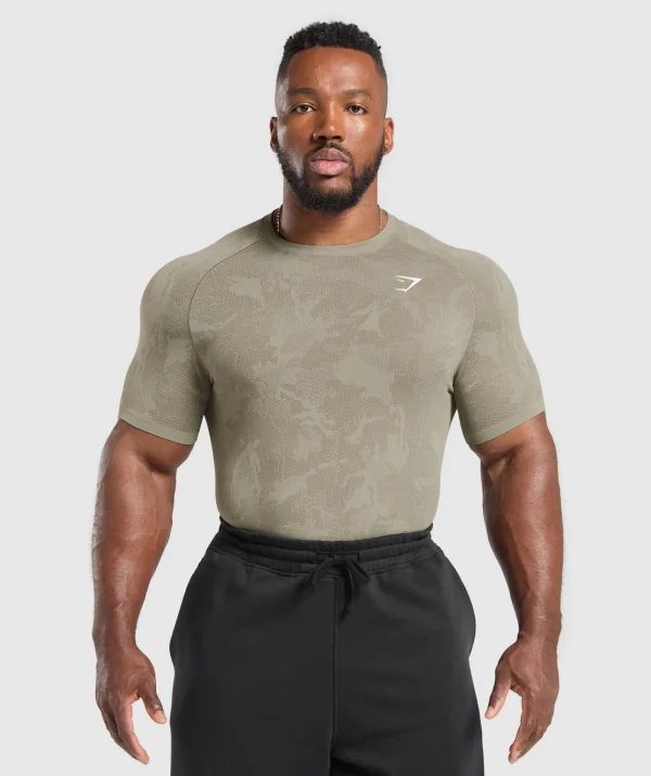 Online Gymshark Geo Seamless T-Shirt LinenBrown/CamoBrown