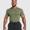 Fashion Gymshark Geo Seamless T-Shirt CoreOlive/DeepOliveGreen