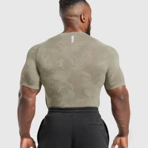 Online Gymshark Geo Seamless T-Shirt LinenBrown/CamoBrown