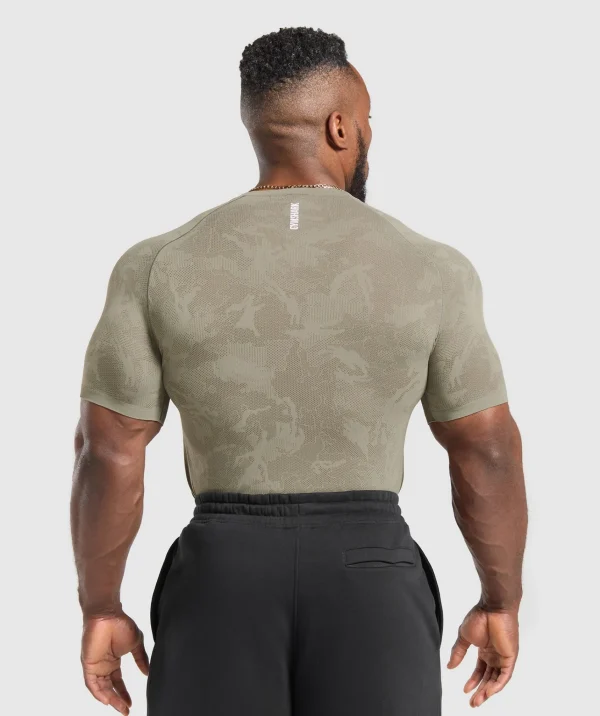 Online Gymshark Geo Seamless T-Shirt LinenBrown/CamoBrown