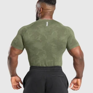 Fashion Gymshark Geo Seamless T-Shirt CoreOlive/DeepOliveGreen