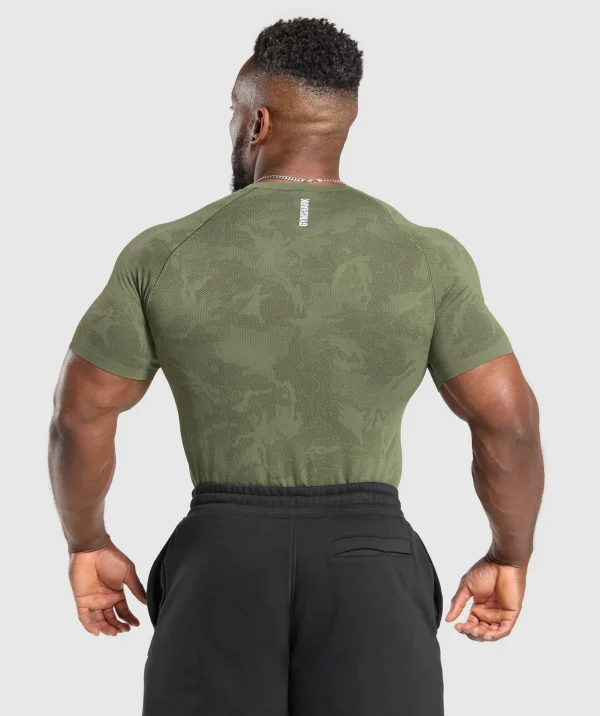 Fashion Gymshark Geo Seamless T-Shirt CoreOlive/DeepOliveGreen