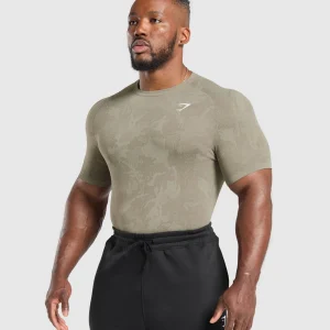 Online Gymshark Geo Seamless T-Shirt LinenBrown/CamoBrown