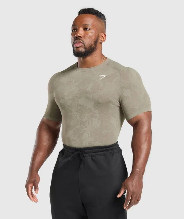 Online Gymshark Geo Seamless T-Shirt LinenBrown/CamoBrown