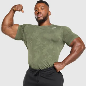 Fashion Gymshark Geo Seamless T-Shirt CoreOlive/DeepOliveGreen