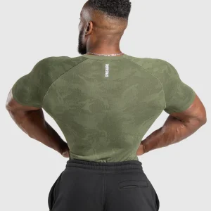 Fashion Gymshark Geo Seamless T-Shirt CoreOlive/DeepOliveGreen