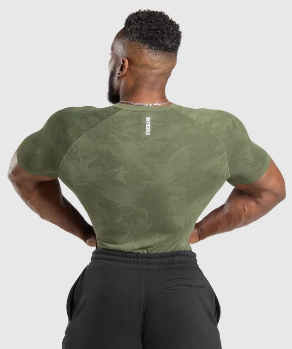 Fashion Gymshark Geo Seamless T-Shirt CoreOlive/DeepOliveGreen