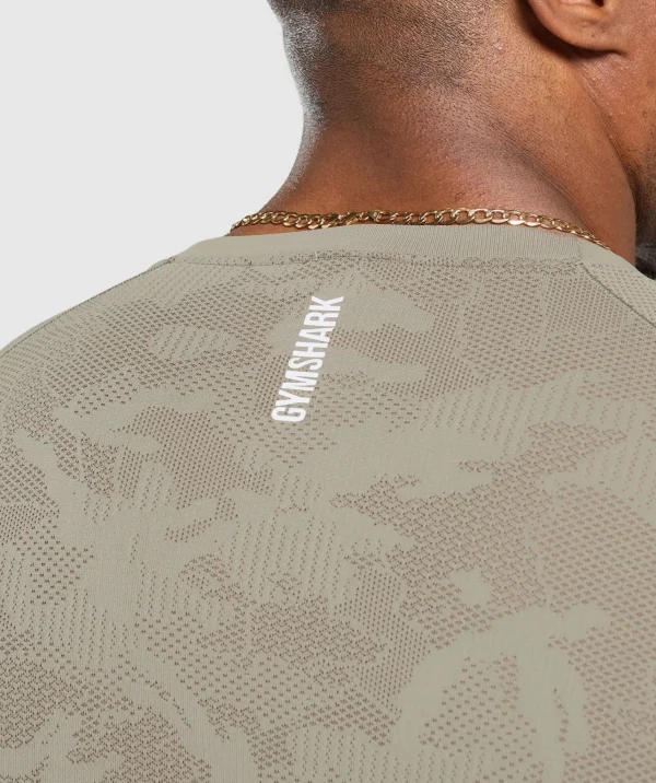 Online Gymshark Geo Seamless T-Shirt LinenBrown/CamoBrown