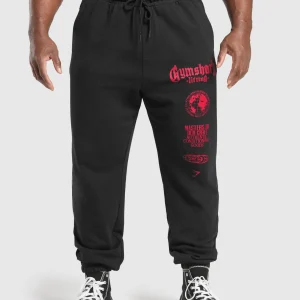 Sale Gymshark Global Lifting Oversized Essential Joggers Black/ConditioningRed