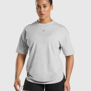 Best Gymshark Graphic Reaper Oversized Tee LightGreyCoreMarl