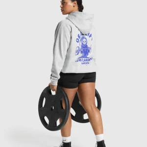 New Gymshark Graphic Reaper Oversized Hoodie LightGreyCoreMarl