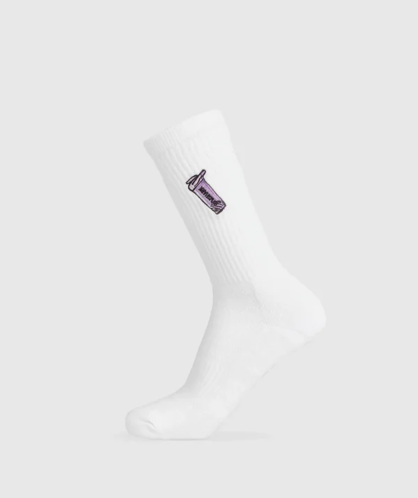 Outlet Gymshark Graphic Shaker Crew Sock Single White