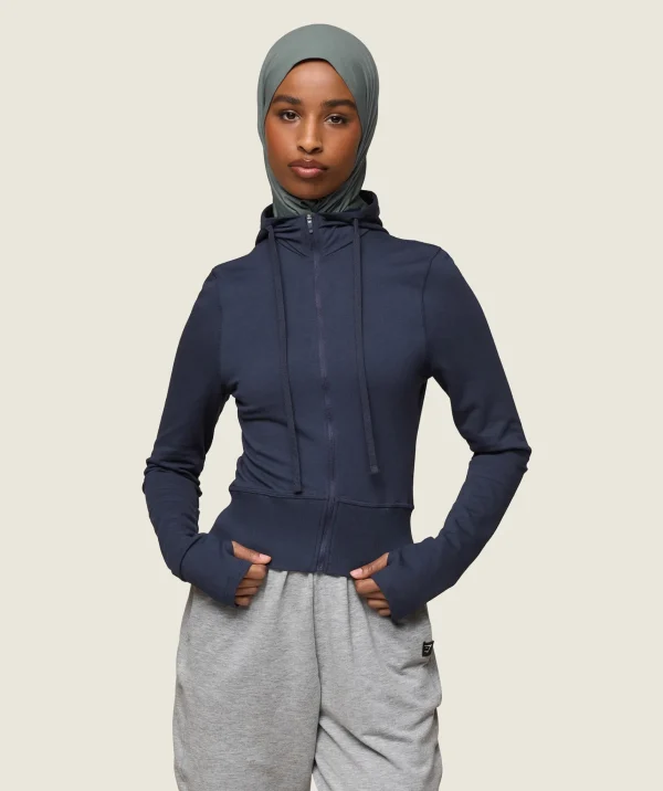 Discount Gymshark GS x Leana Deeb Hooded Midi Top MidnightBlue