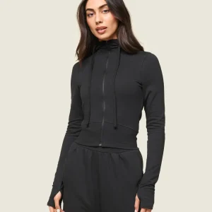 New Gymshark GS x Leana Deeb Hooded Midi Top Black