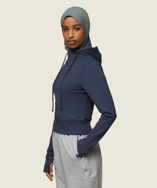 Discount Gymshark GS x Leana Deeb Hooded Midi Top MidnightBlue