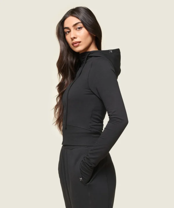 New Gymshark GS x Leana Deeb Hooded Midi Top Black