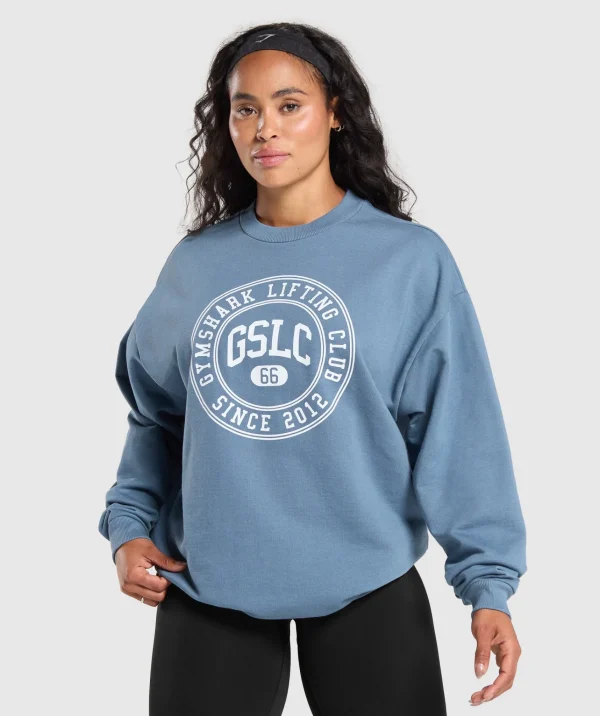 New Gymshark GSLC Weight Graphic Sweater FadedBlue