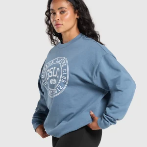 New Gymshark GSLC Weight Graphic Sweater FadedBlue