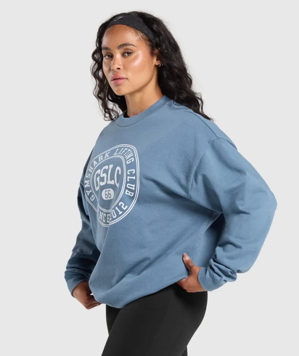 New Gymshark GSLC Weight Graphic Sweater FadedBlue