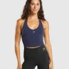 Online Gymshark Halter Neck Cami with Shelf HeavyBlue